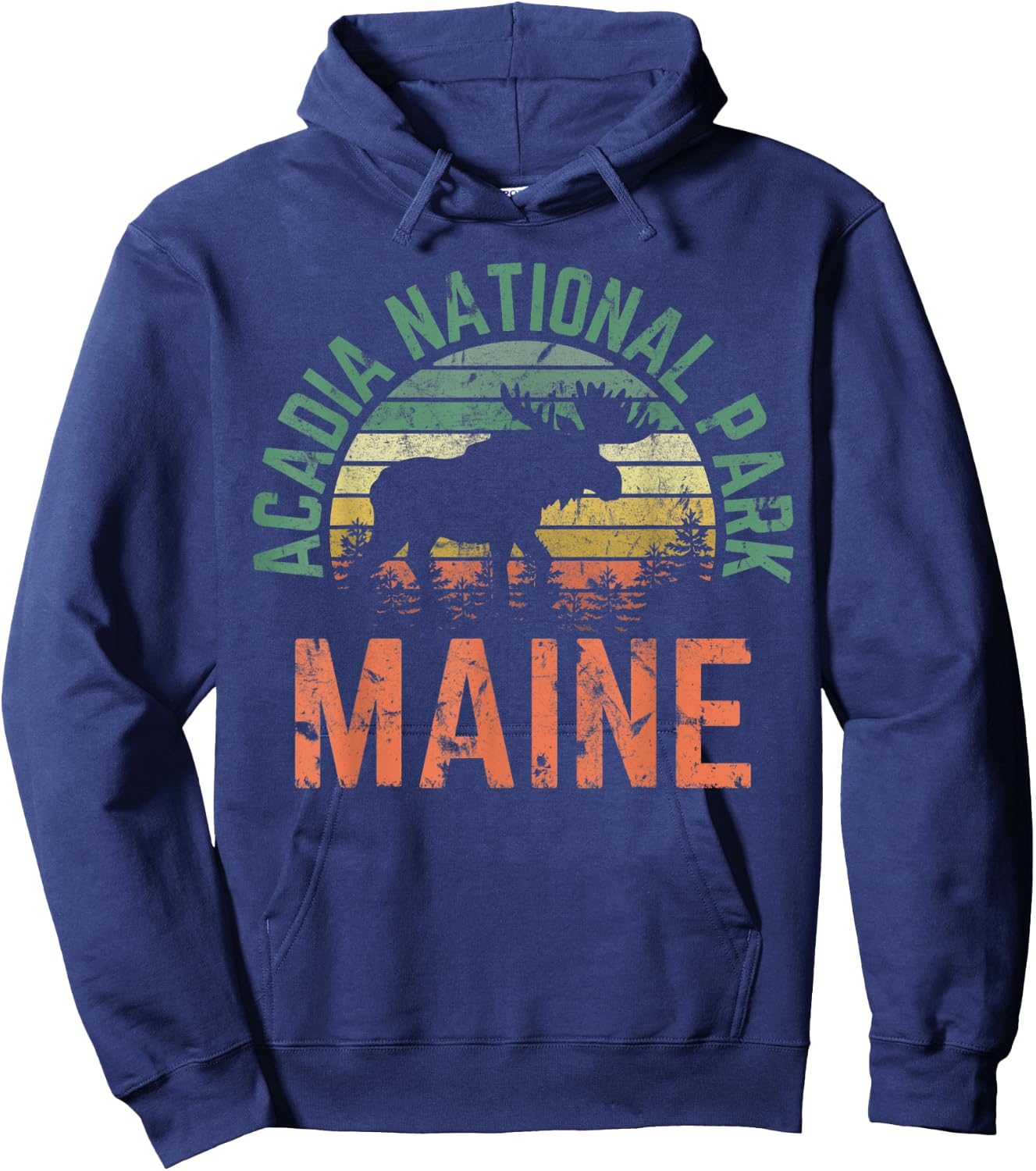 Acadia Maine Nature Hiking Moose Outdoors Vintage Hoodie - Hoodie | Navy