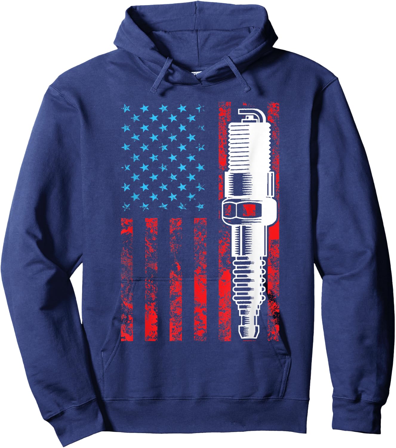 American Flag Spark Plug - Vintage Car Lover USA Hoodie - Hoodie | Navy