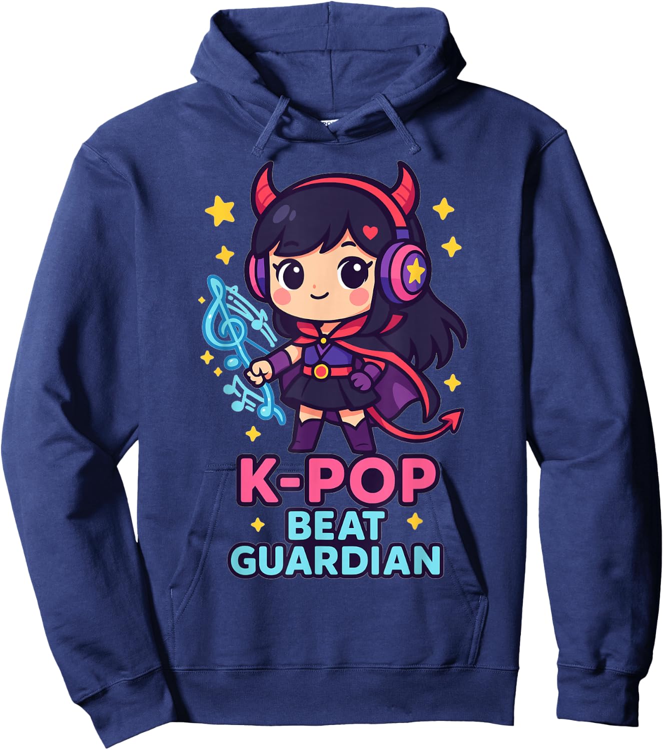 K-Pop Beat Guardian – Cute Chibi Anime Girl with Headphones Hoodie - Hoodie | Navy