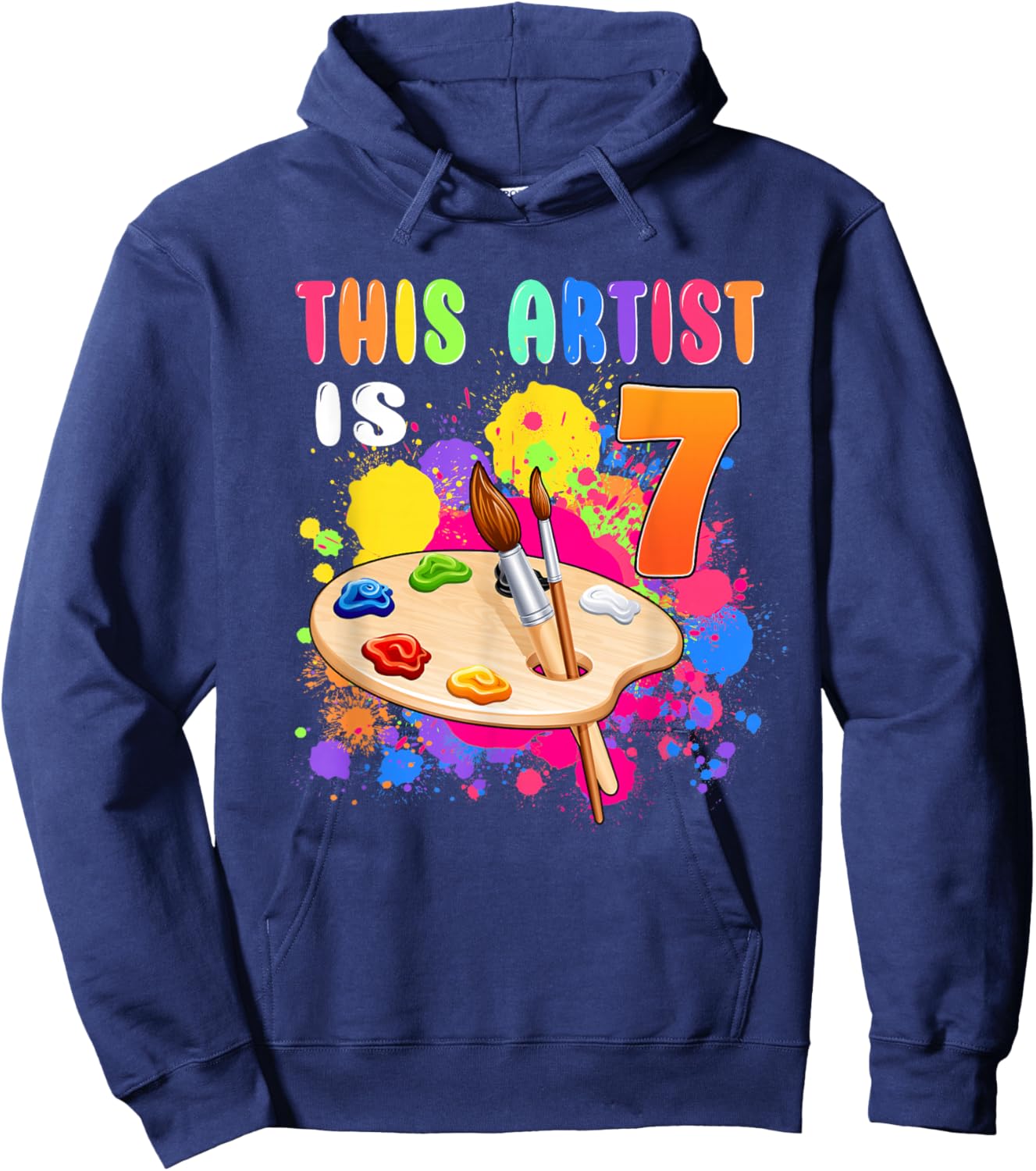 This Artist Is 7 Birthday Party 7th Little Art Painting Hoodie - Hoodie | Navy