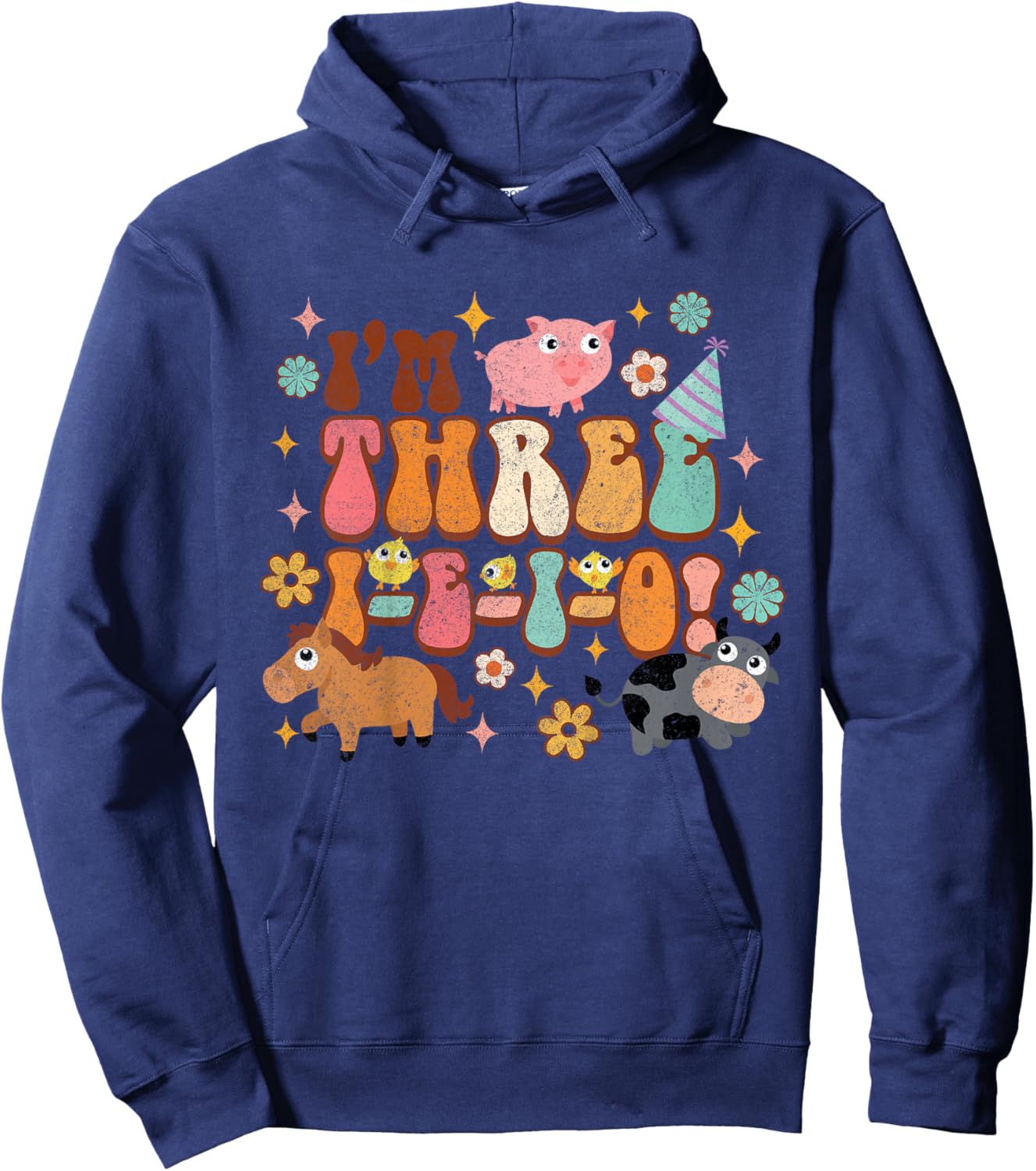 Kids I'm Three I E I O Country Farm Birthday 3rd Birthday Party Hoodie - Hoodie | Navy