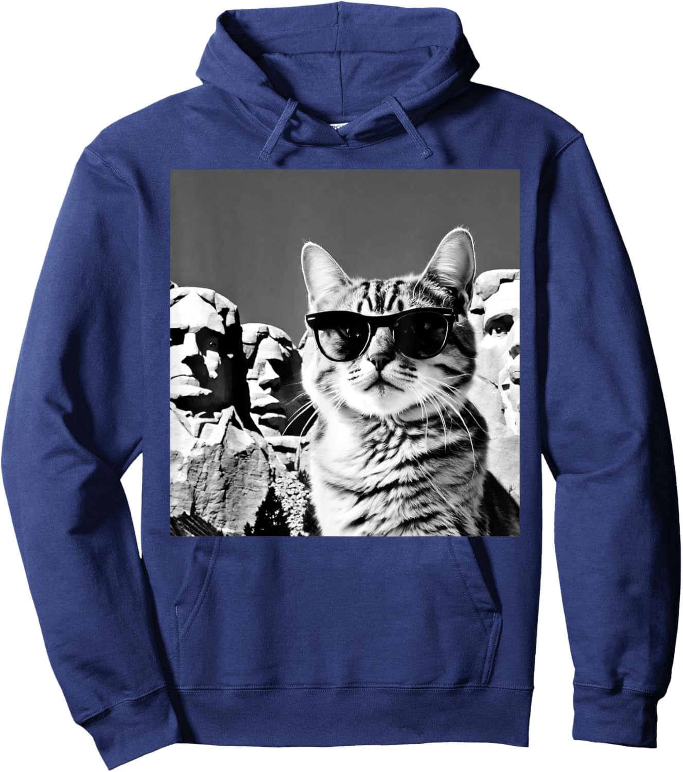 Funny Cat Wearing Sunglasses At Joke Mount Rushmore Hoodie - Hoodie | Navy