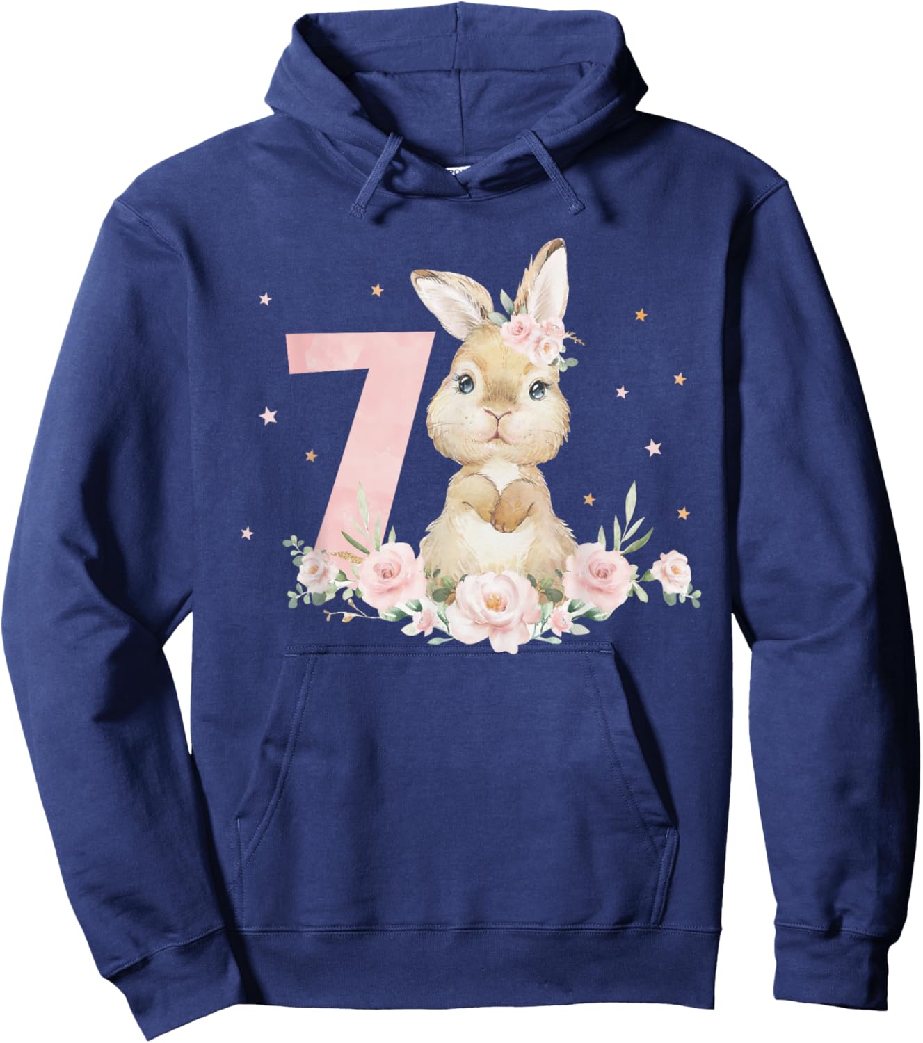 Adorable Rabbit Bunny 7th Birthday Outfit Girl 7 Year Old Hoodie - Hoodie | Navy