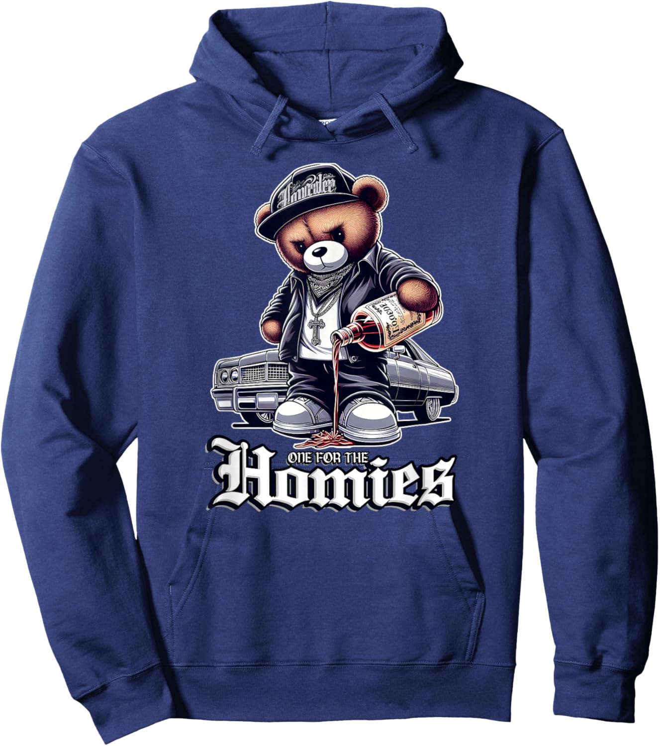 ONE FOR THE HOMIES Teddy Bear Chicano Art Cholo shirt Hoodie - Hoodie | Navy
