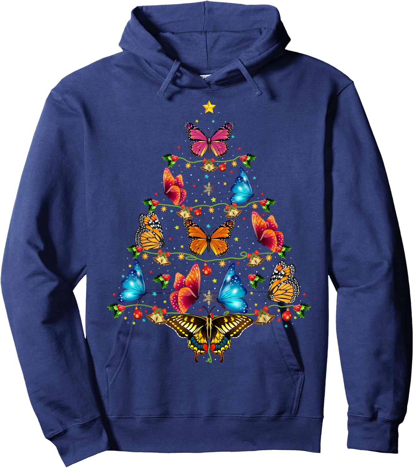 Butterfly Bird Lover Xmas Gift Butterfly Christmas Tree Hoodie - Hoodie | Navy