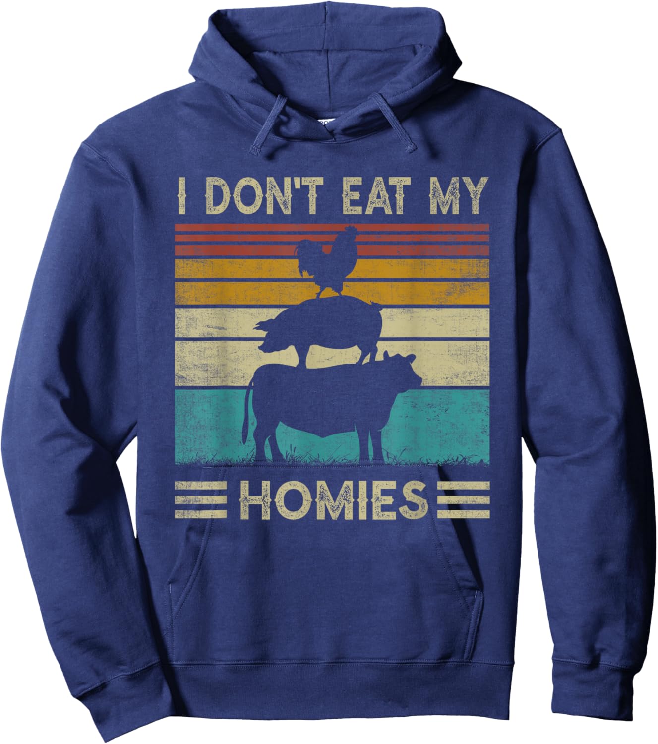 Vegetarian I Don't Eat My Homies Funny Vegan Retro 70s 80s Hoodie - Hoodie | Navy