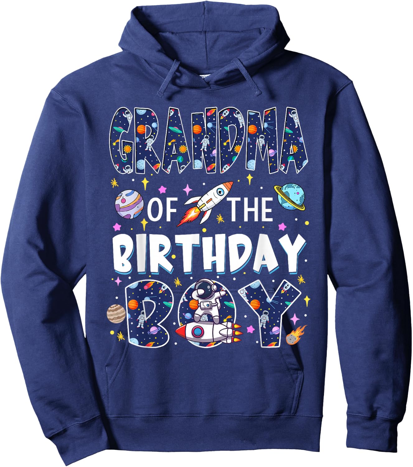 Grandma of The Birthday Boy Astronaut Family Space Planets Hoodie - Hoodie | Navy
