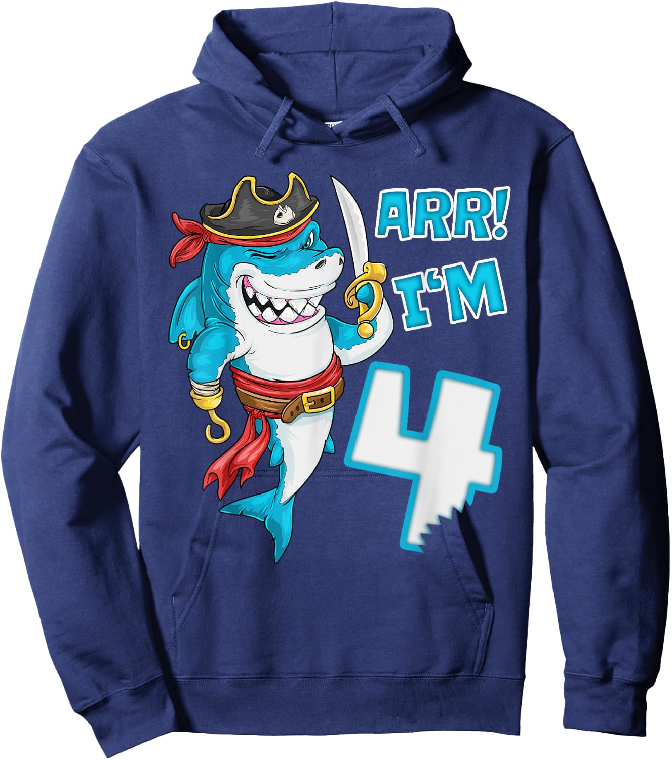 I'm 4 years Bday Shark pirate 4th Birthday boy pirate Party Hoodie - Hoodie | Navy