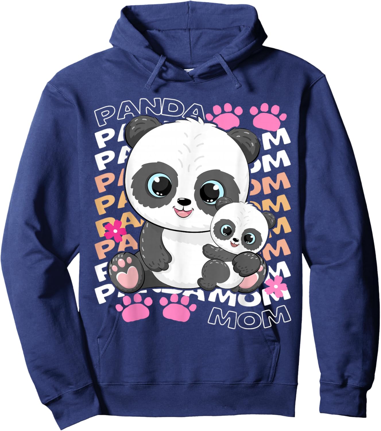 Funny Panda Mom Mothers Day Panda Paw Flower Family Matching Hoodie - Hoodie | Navy