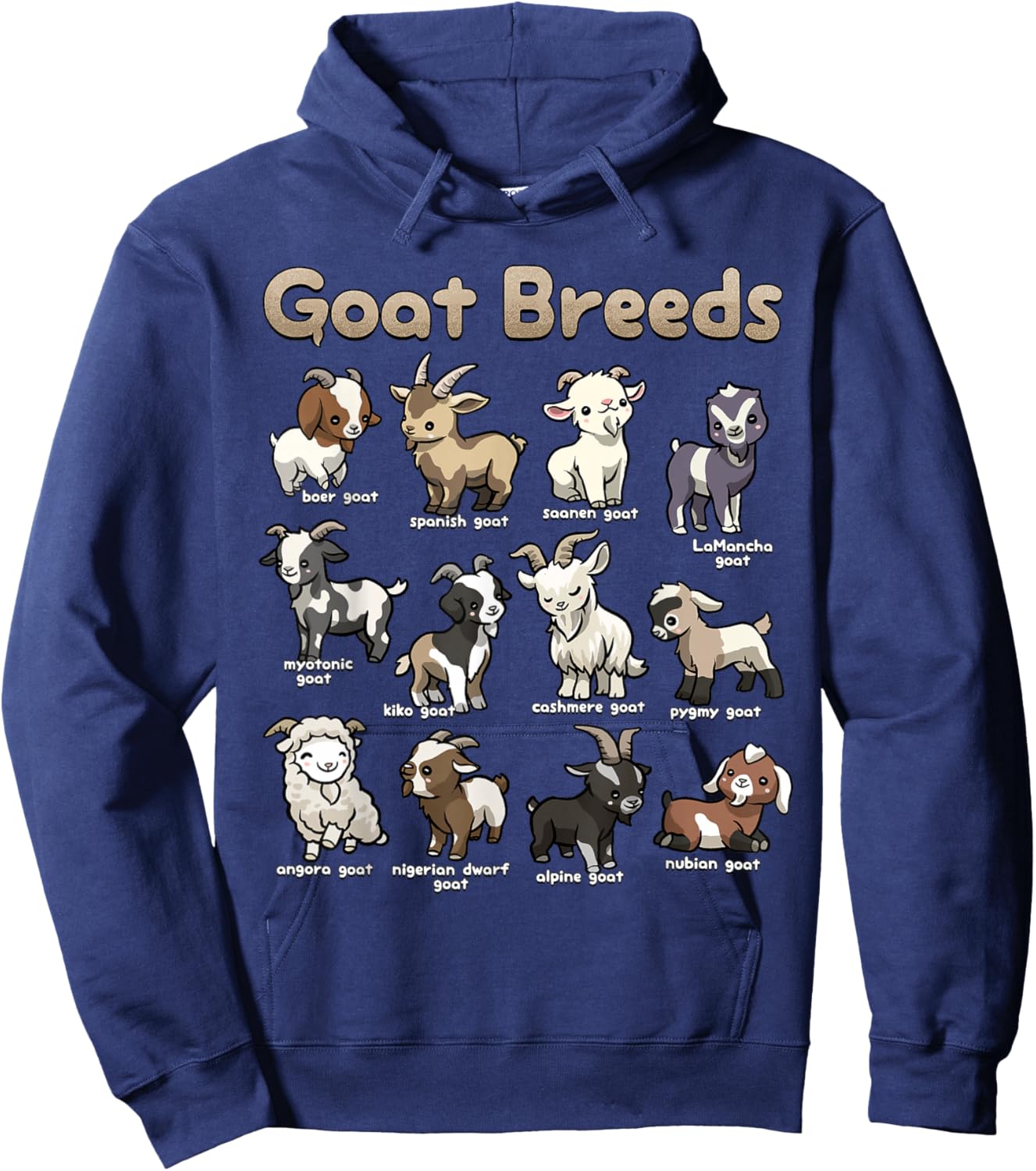 Educational Goat Shirt Goat Breeds Farm Animals of the World Hoodie - Hoodie | Navy