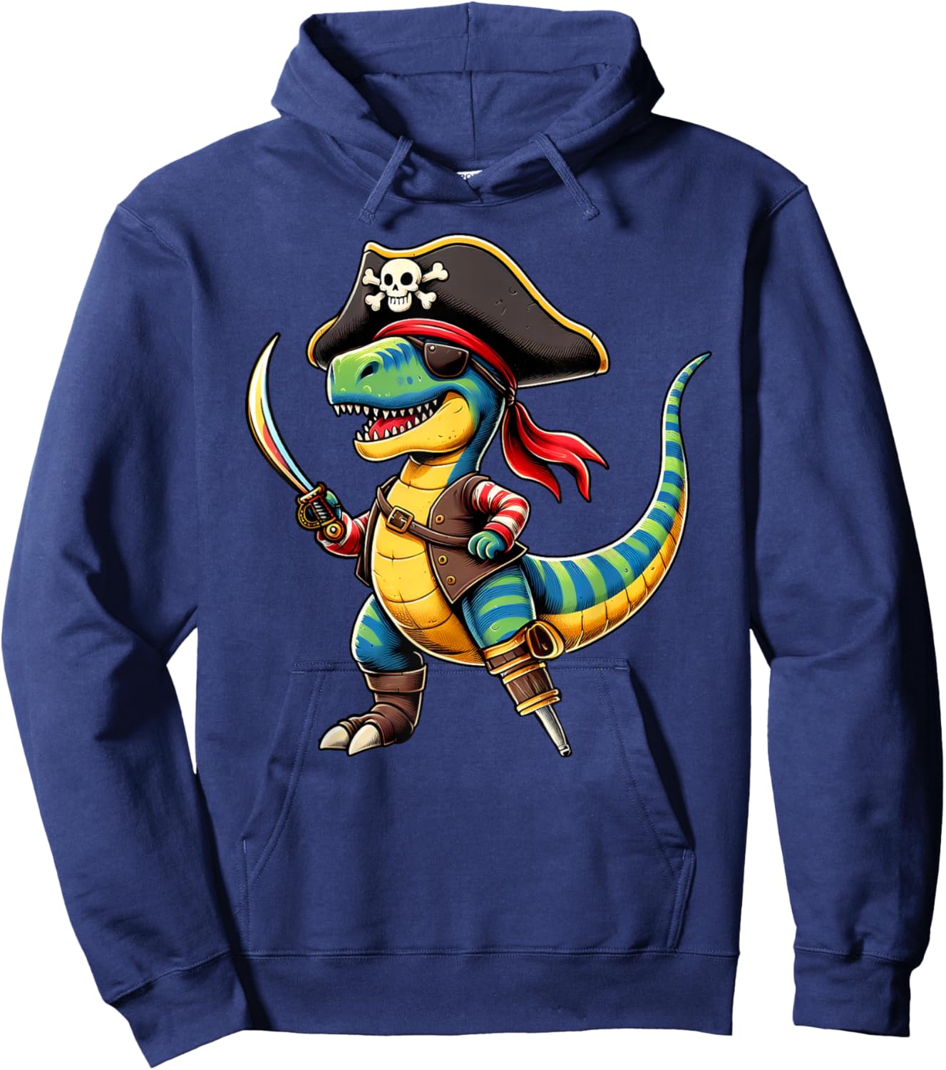 Funny Halloween Boys Kids Toddlers Dinosaur Trex Pirate Hoodie - Hoodie | Navy