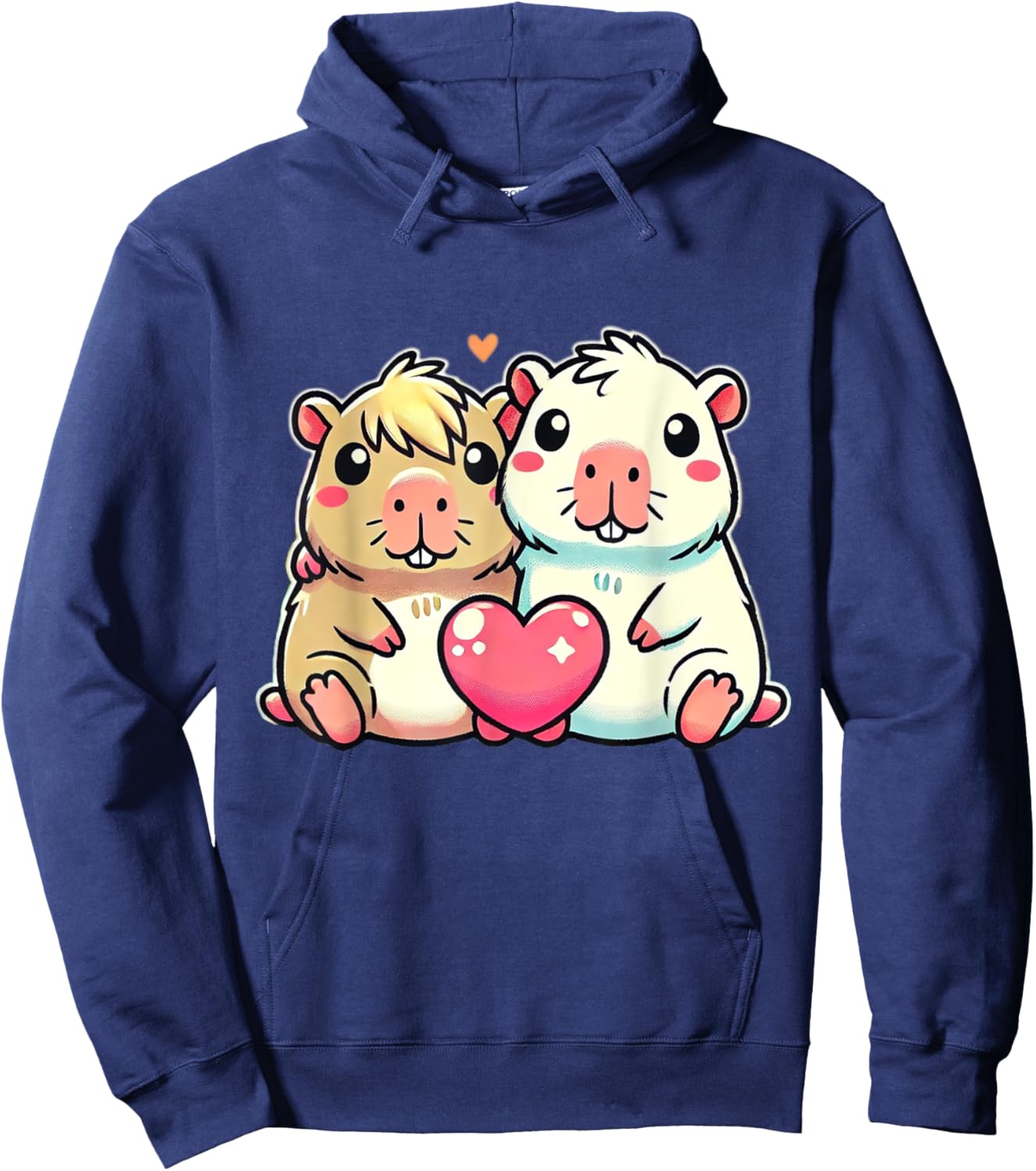 Kawaii Capybara Couple with Heart Love Design Hoodie - Hoodie | Navy