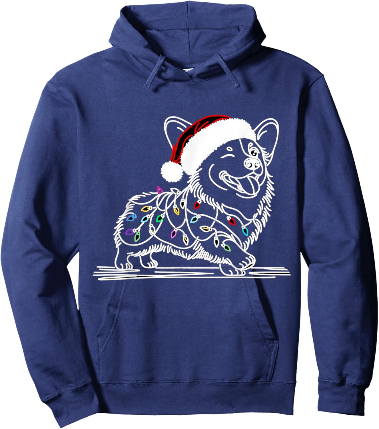 Corgi Santa Christmas Tree Lights, Funny Ugly Pajamas Women Hoodie - Hoodie | Navy