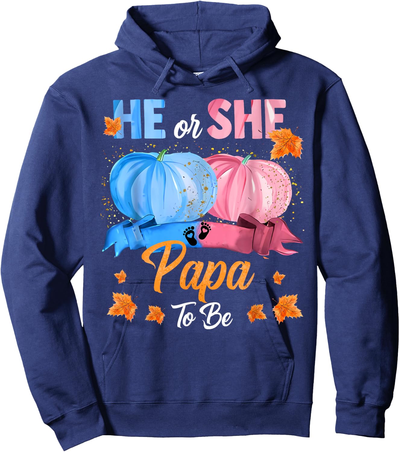 Halloween Pumpkin Gender Reveal He or She Papa To Be Hoodie - Hoodie | Navy