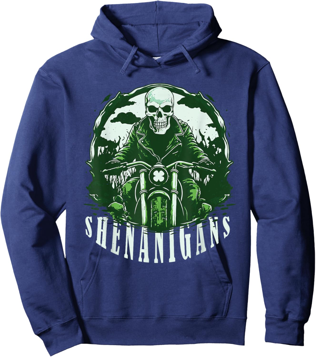 St Patrick's Day for Motorcycle Shenanigans, Irish Skull Hoodie - Hoodie | Navy