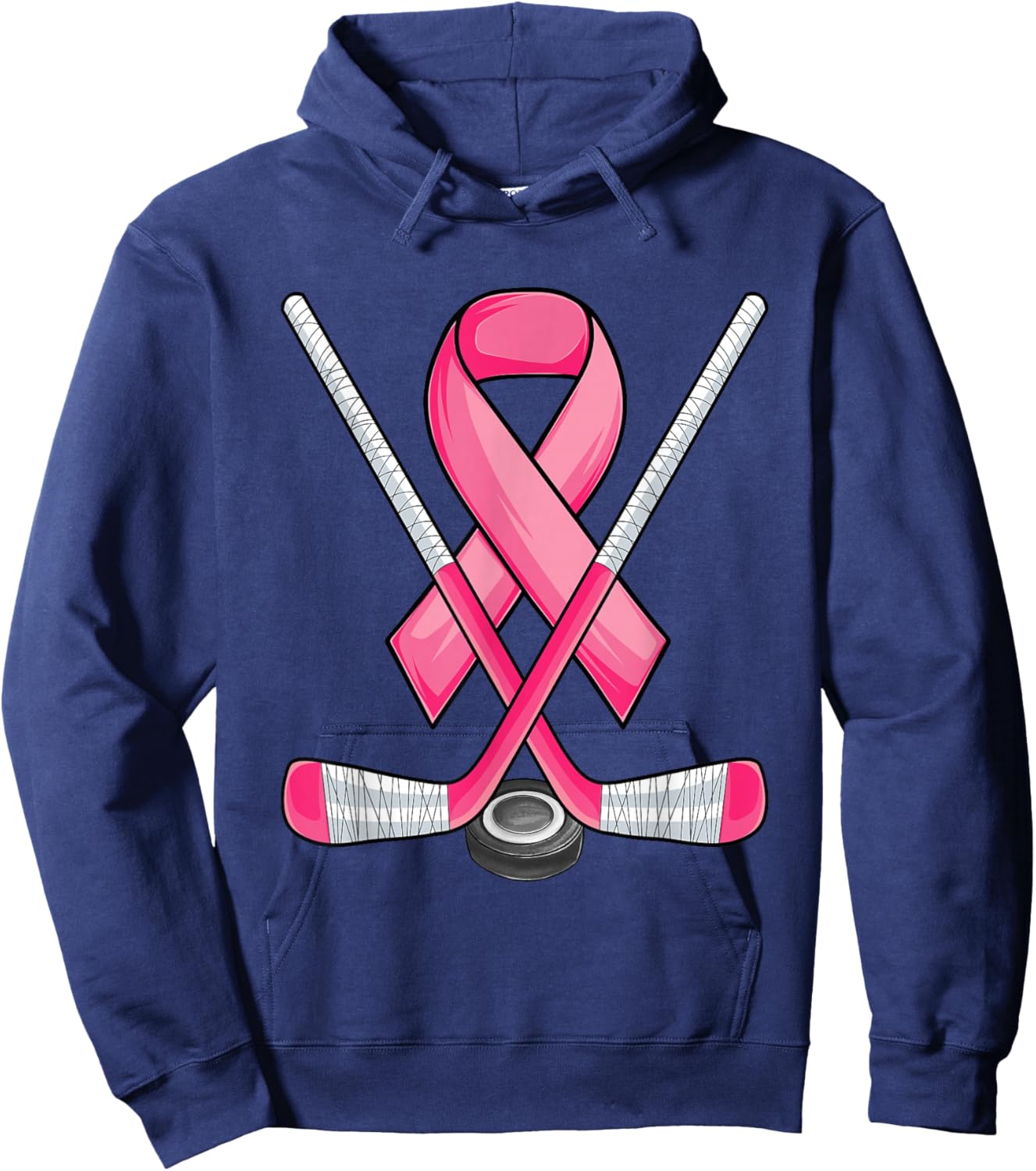 Ice Hockey Pink Ribbon Breast Cancer Awareness Sport Lover Hoodie - Hoodie | Navy