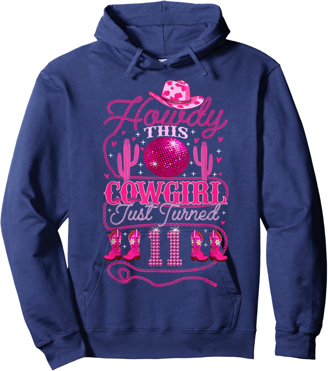 11yr Birthday Cowgirl Western 11 Year Old Girl 11th Birthday Hoodie - Hoodie | Navy