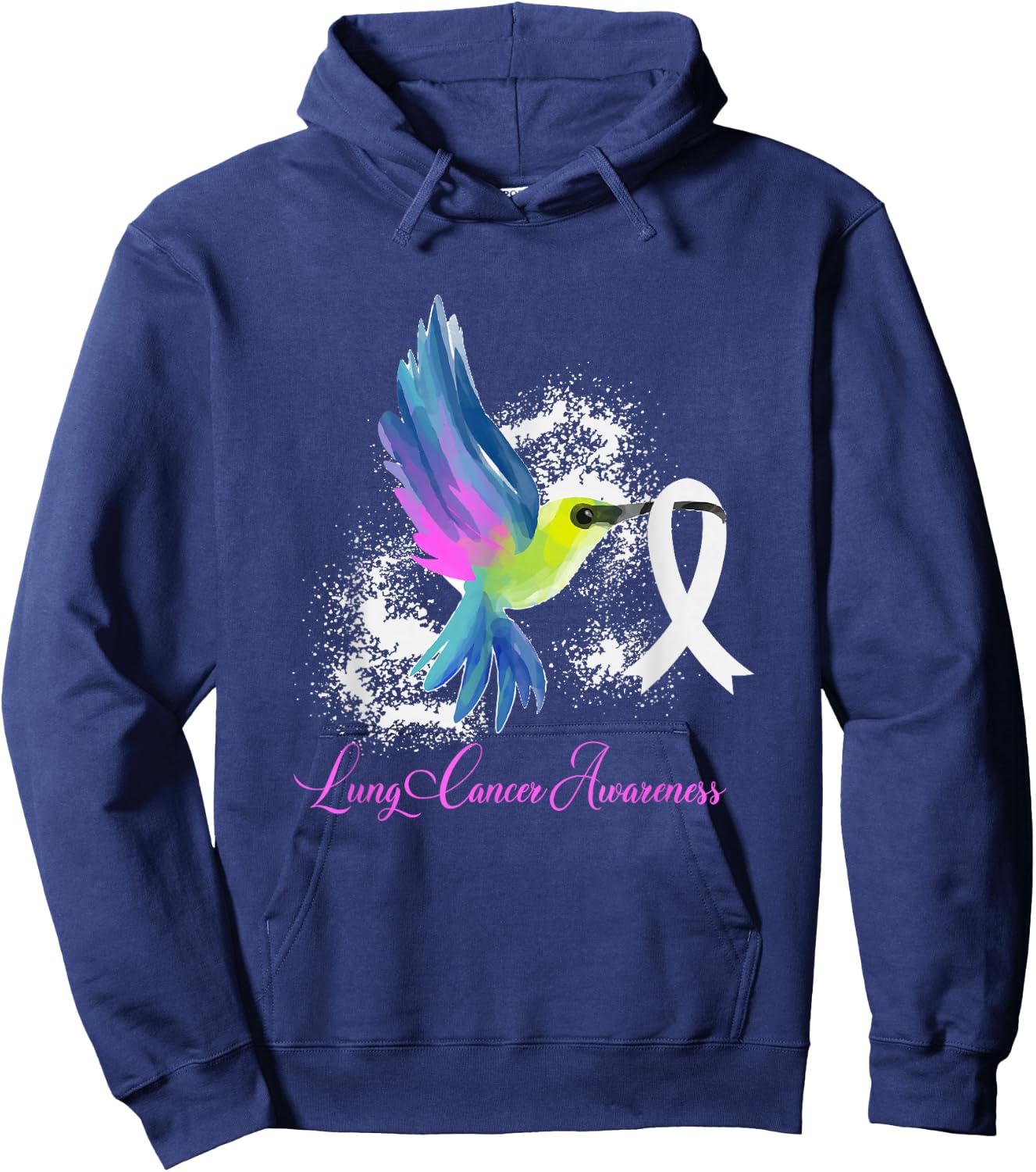 White Ribbon Lung Cancer Survivor Gift Lung Cancer Awareness Hoodie - Hoodie | Navy