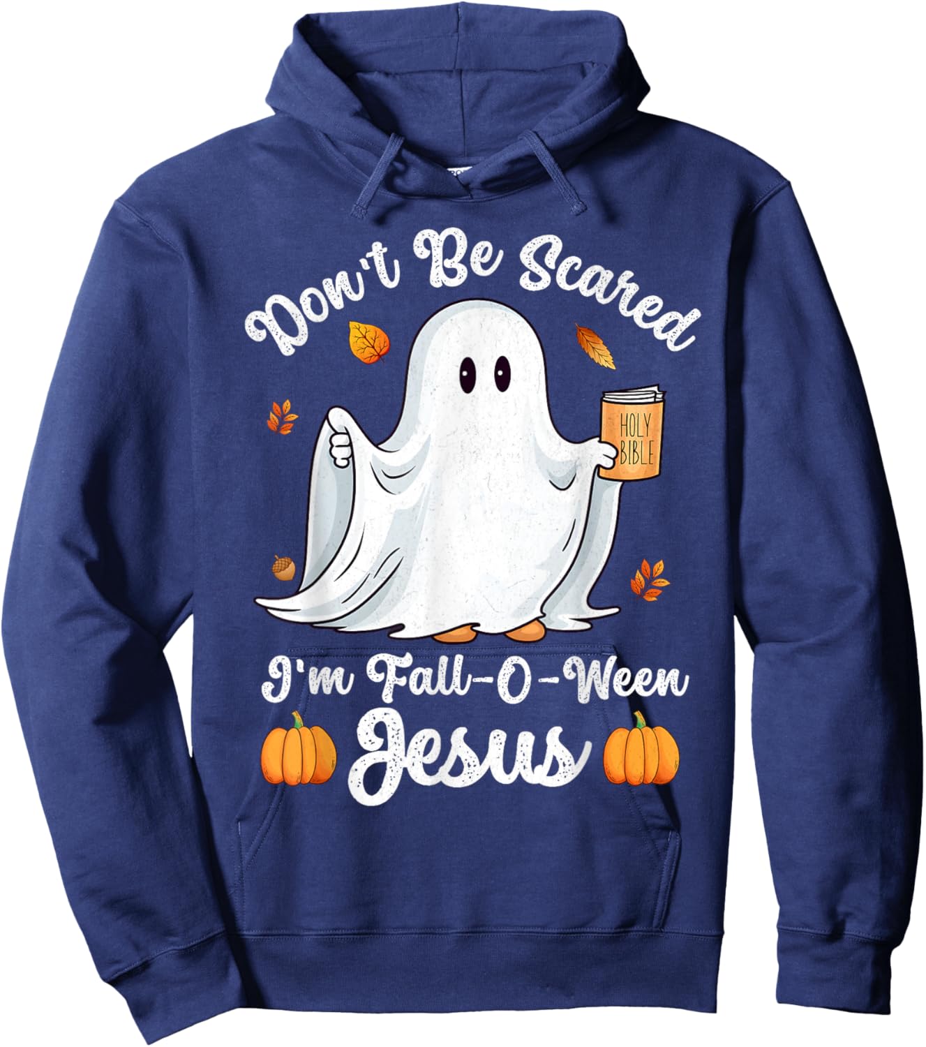 Cute Ghost Christian Halloween Fall-O-Ween Jesus Pumpkin Hoodie - Hoodie | Navy