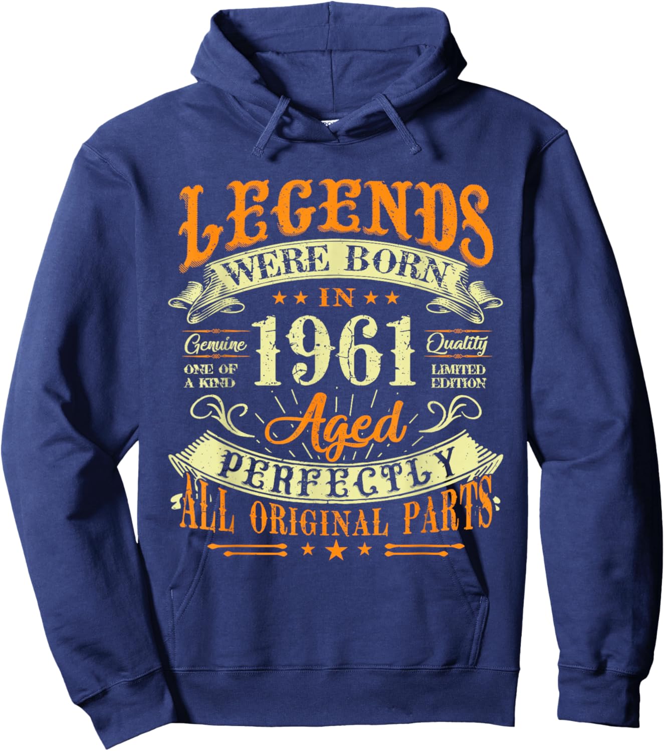 64th Birthday Vintage Legends Born In 1961 64 Years Old Hoodie - Hoodie | Navy
