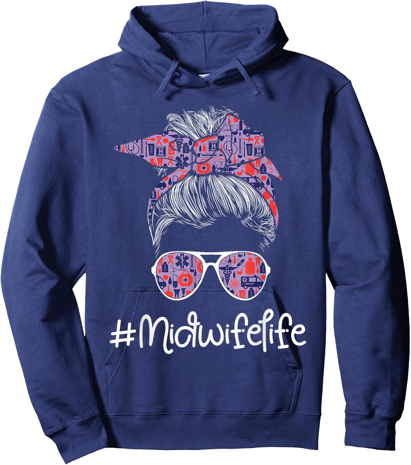 Midwife Life - Lady Messy Bun Doula Midwifery Birth Worker Hoodie - Hoodie | Navy