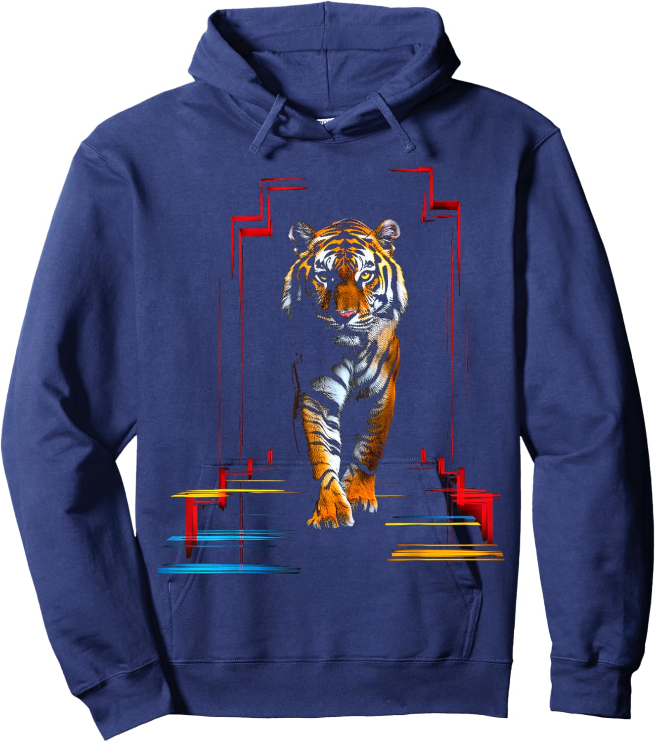 Tiger Polygon Colorful Animal Art Abstract Graphic Tiger Hoodie - Hoodie | Navy