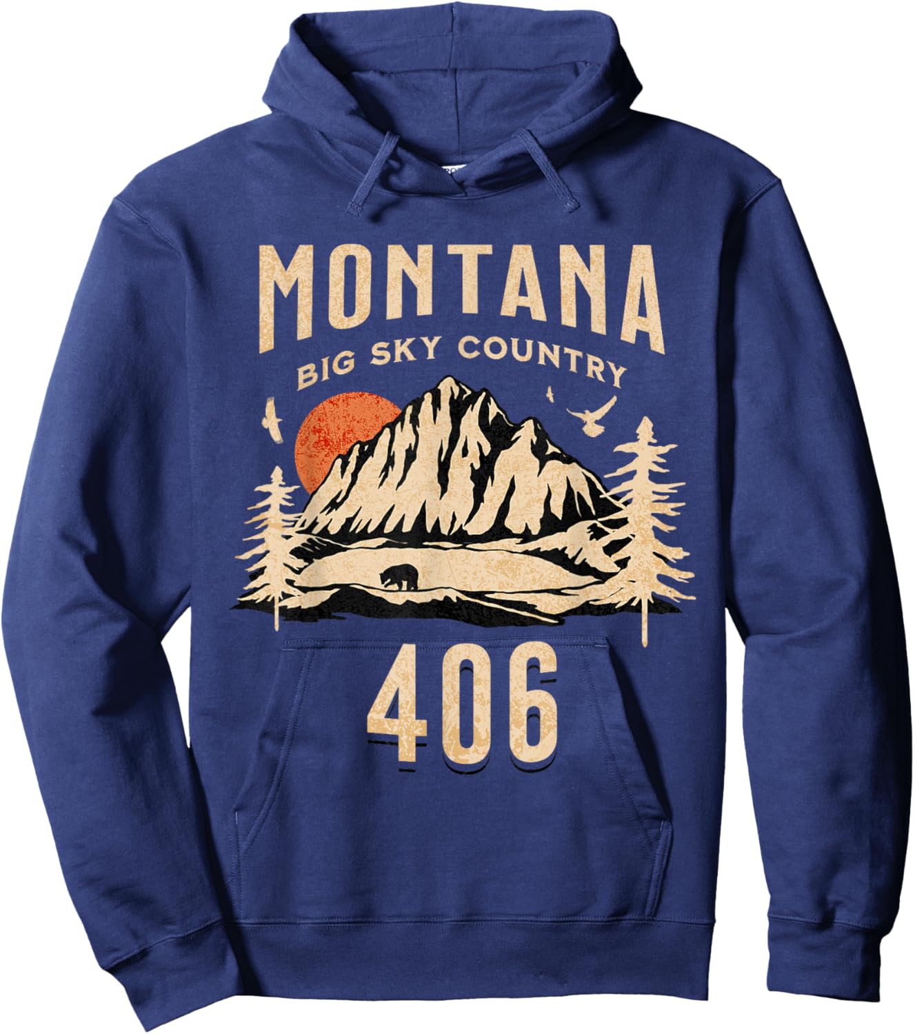 406 Montana Area Code, Big Sky Country, Montana Outdoors Hoodie - Hoodie | Navy