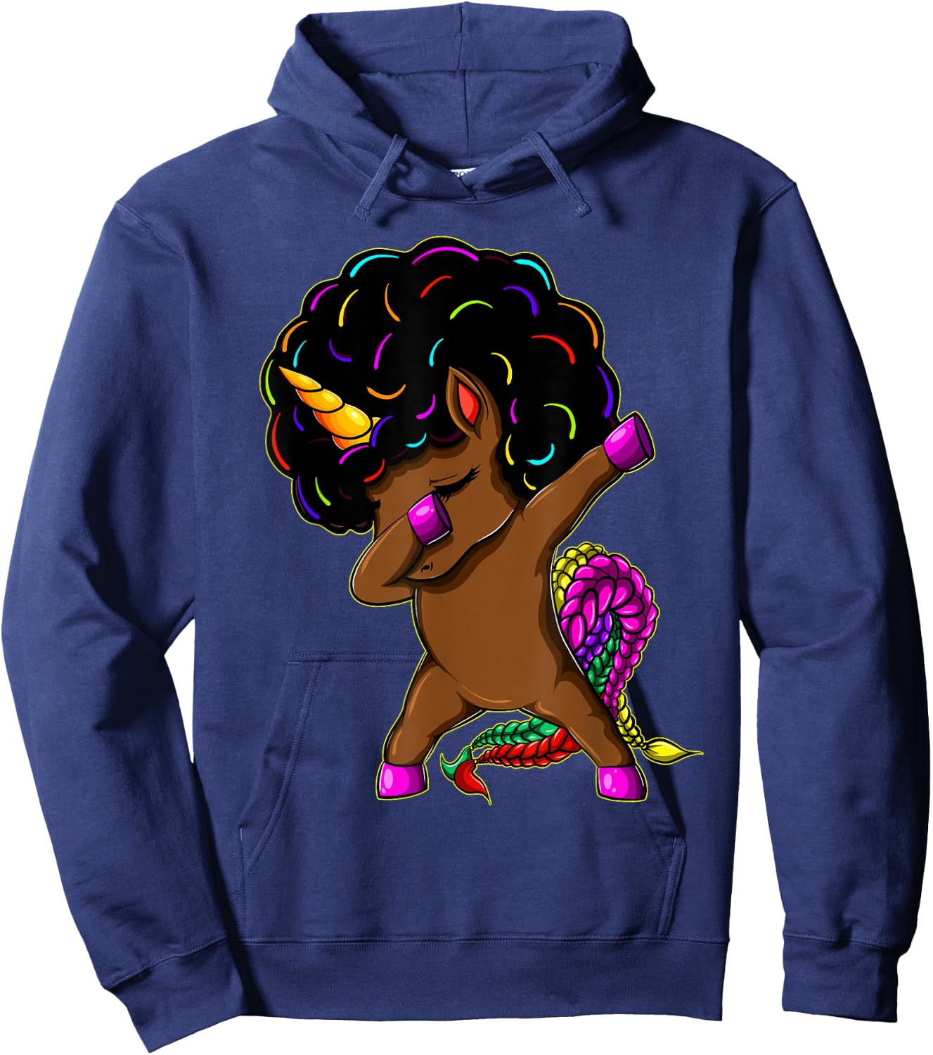 Dabbing Unicorn Afro Natural Hair Black Girl Unicorn Hoodie - Hoodie | Navy