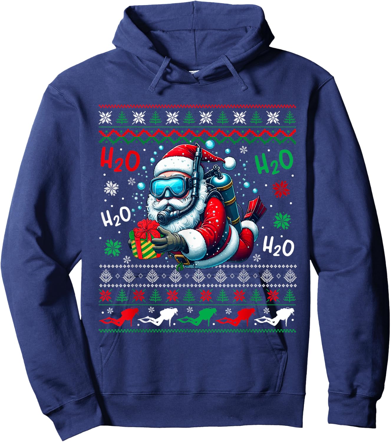 Christmas Sweater Santa Scuba Diving Scuba Diver Lover Hoodie - Hoodie | Navy
