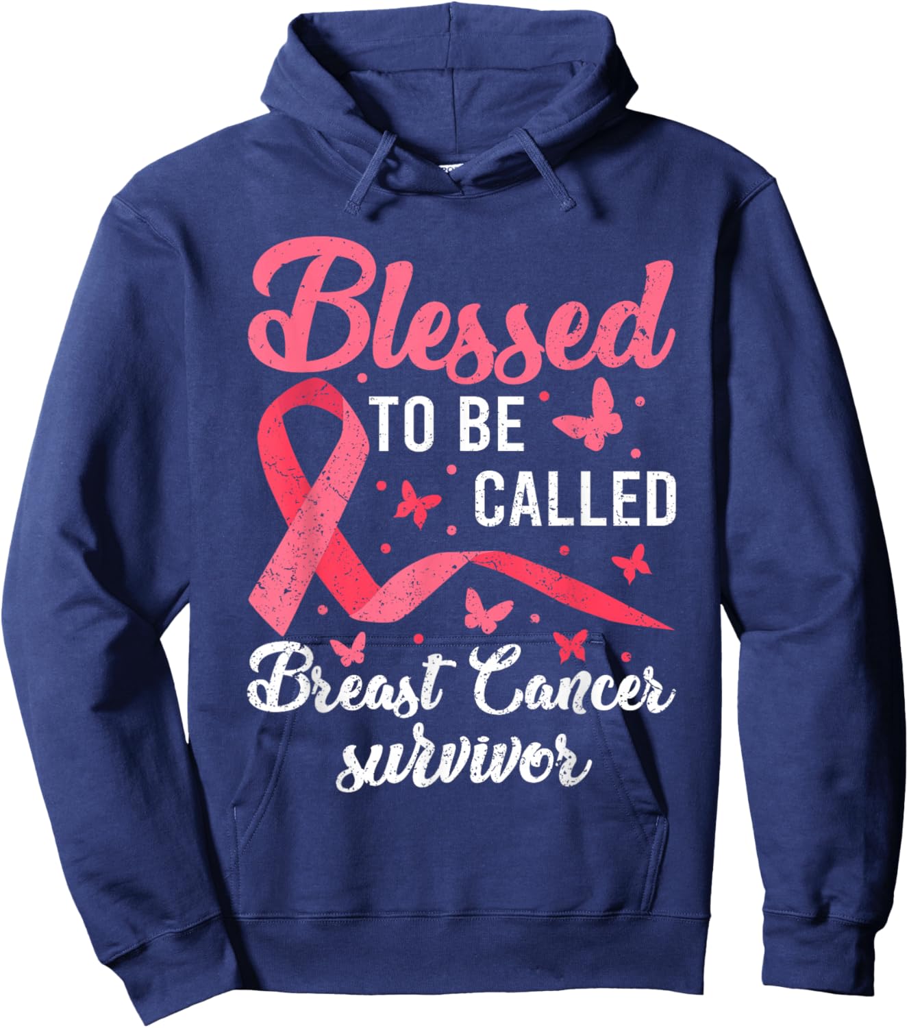 Blessed With Cancer Shirts, Pink Butterfly Breast Cancer Hoodie - Hoodie | Navy