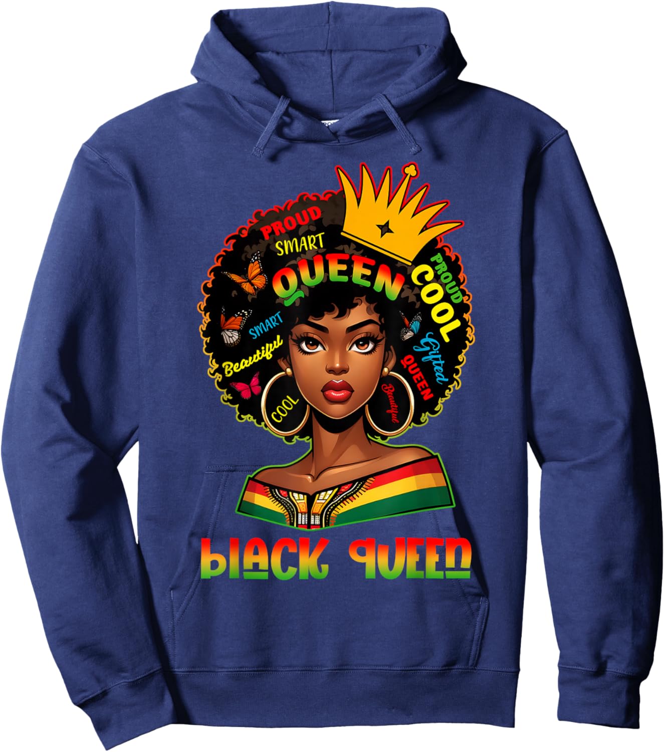 I Am Black History Month Women Girls Afro Black Queen Hoodie - Hoodie | Navy