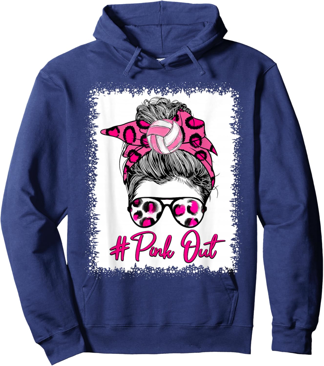 Pink Out Messy Bun Volleyball Breast Cancer Sport Lovers Hoodie - Hoodie | Navy