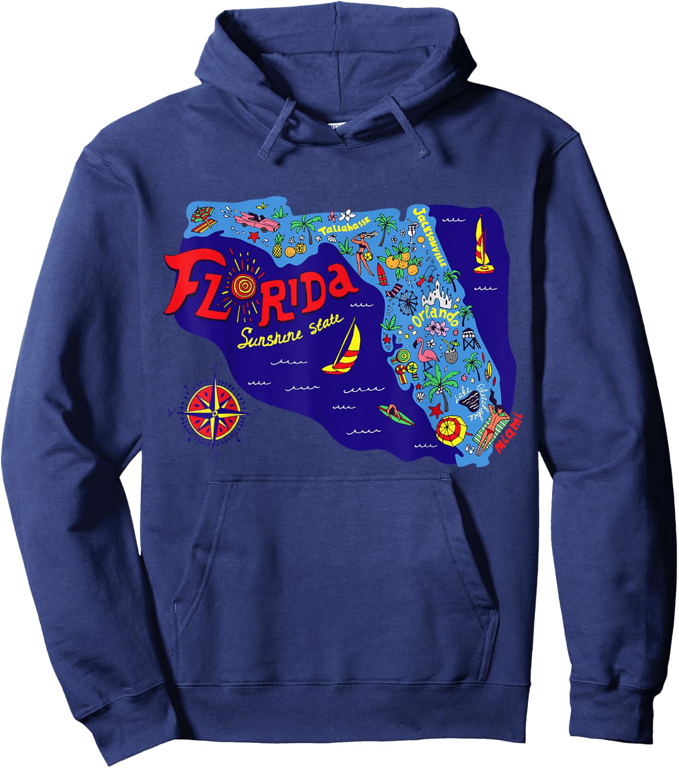 I Love Florida T Shirt, Cute Colorful Florida Graphic Map Hoodie - Hoodie | Navy