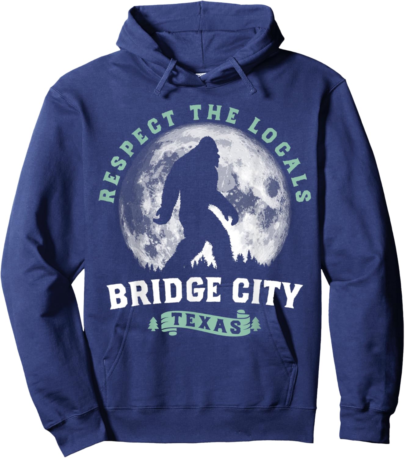 Bridge City Texas Bigfoot Night Walk Retro Moon Hoodie - Hoodie | Navy
