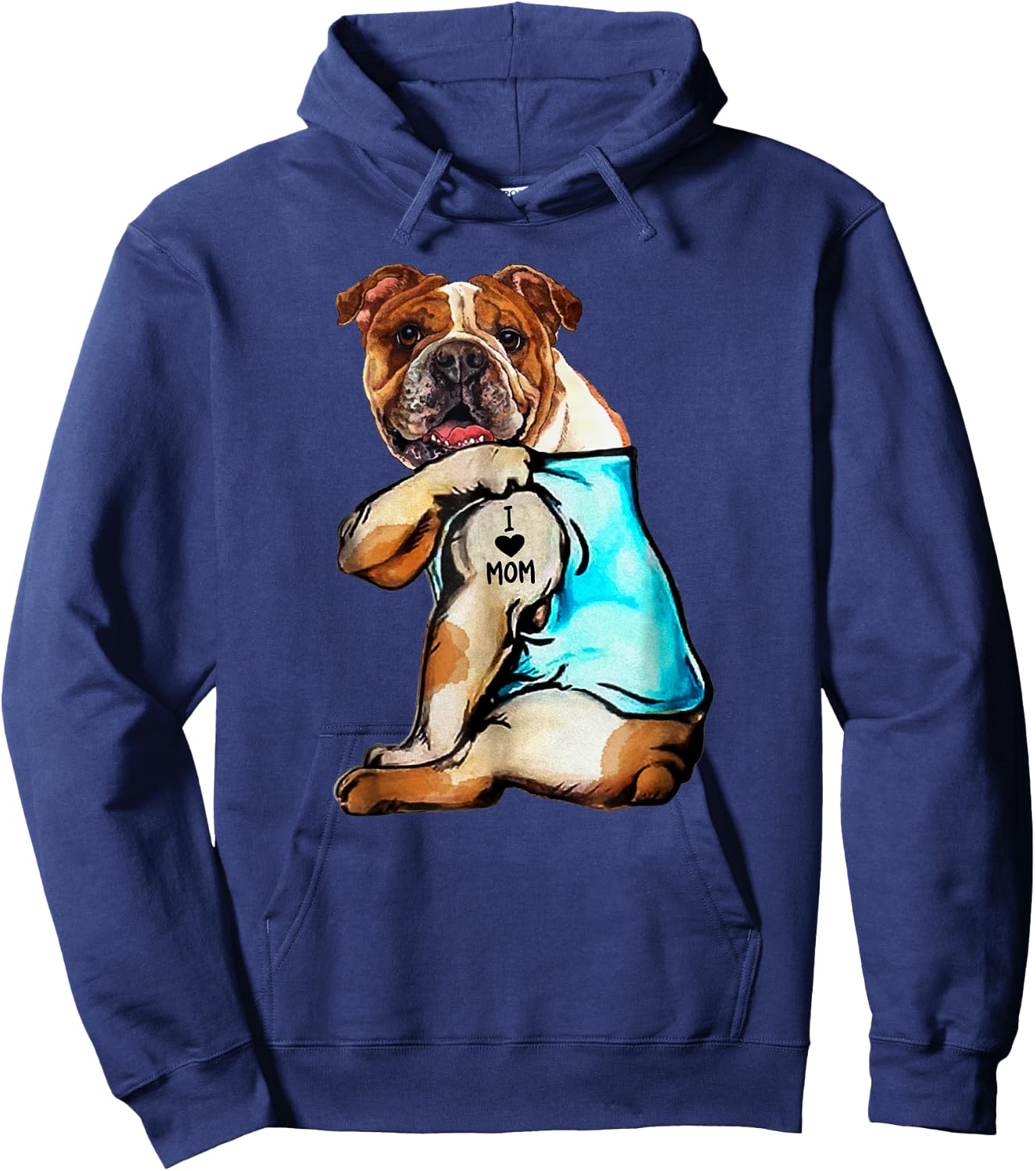 English Bulldog - I Love Mom Tattoo Mother's day gift Women Kids Hoodie - Hoodie | Navy