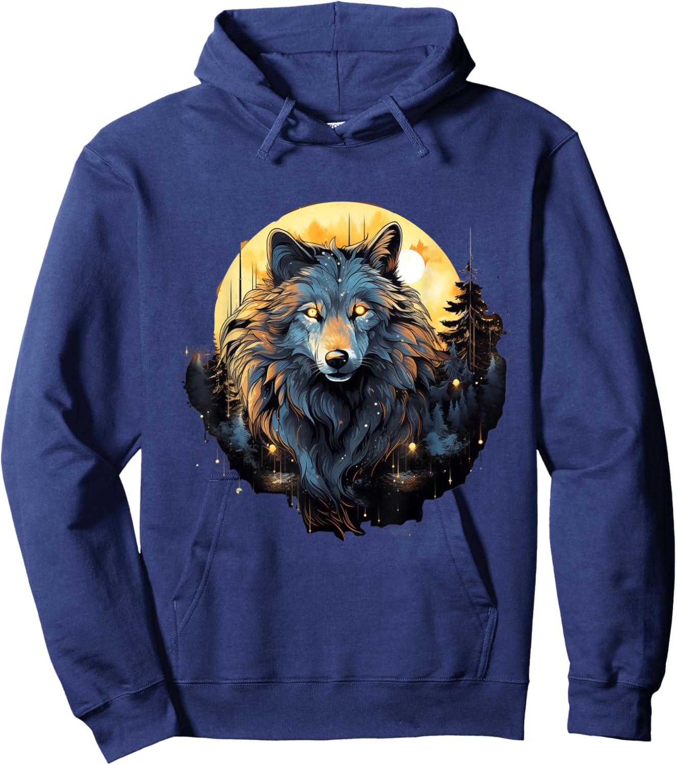 Moonlit Howls: Aesthetic Wolf Hoodie - Hoodie | Navy