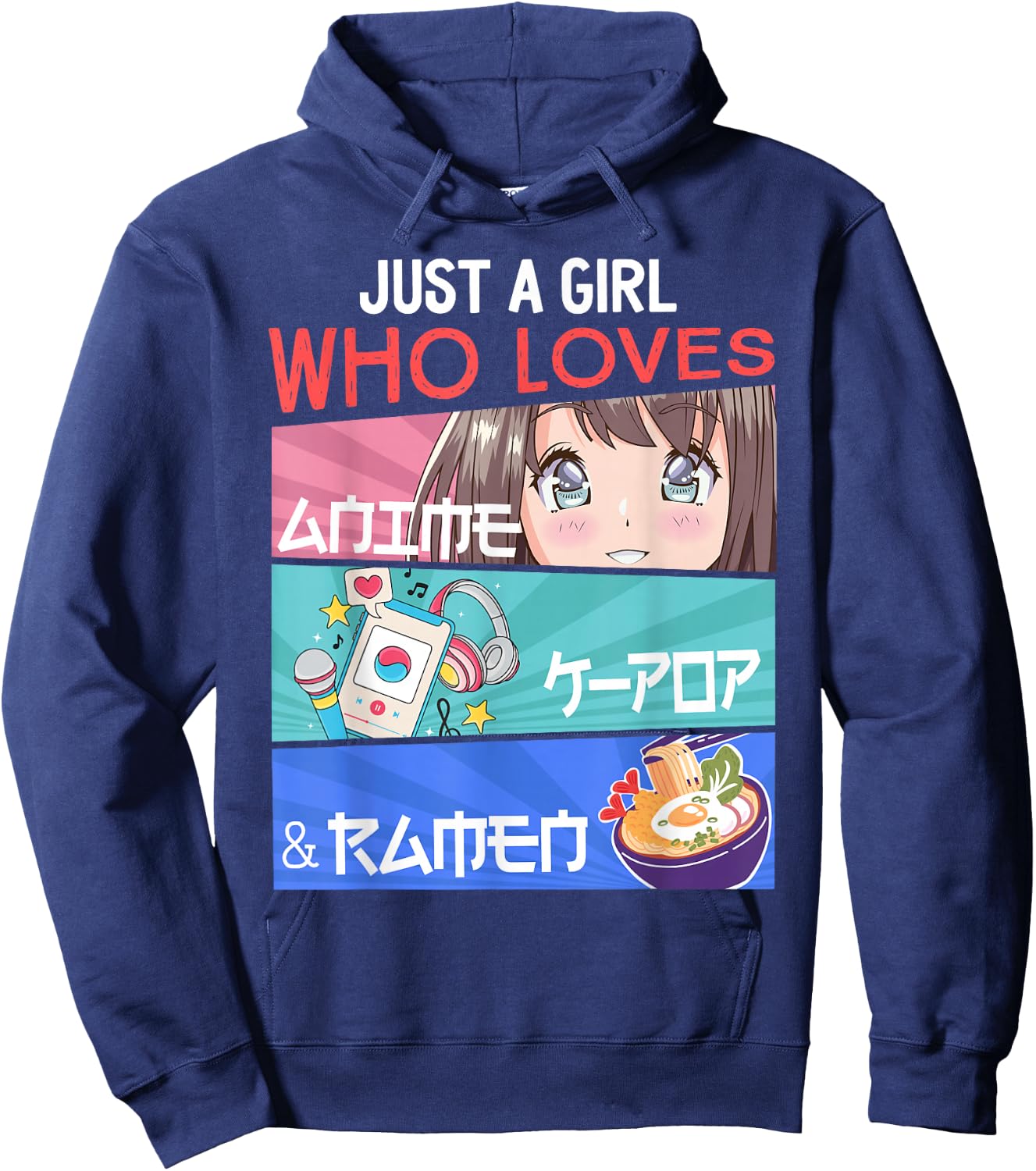 Just A Girl Who Loves Anime K-Pop Ramen KPop Lover Kawaii Hoodie - Hoodie | Navy