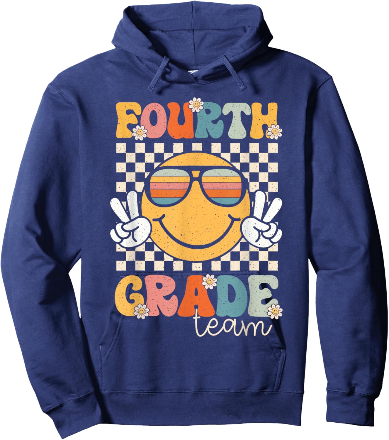 Fourth Grade Team Smile Retro 1st Day of School 4th Grade Hoodie - Hoodie | Navy