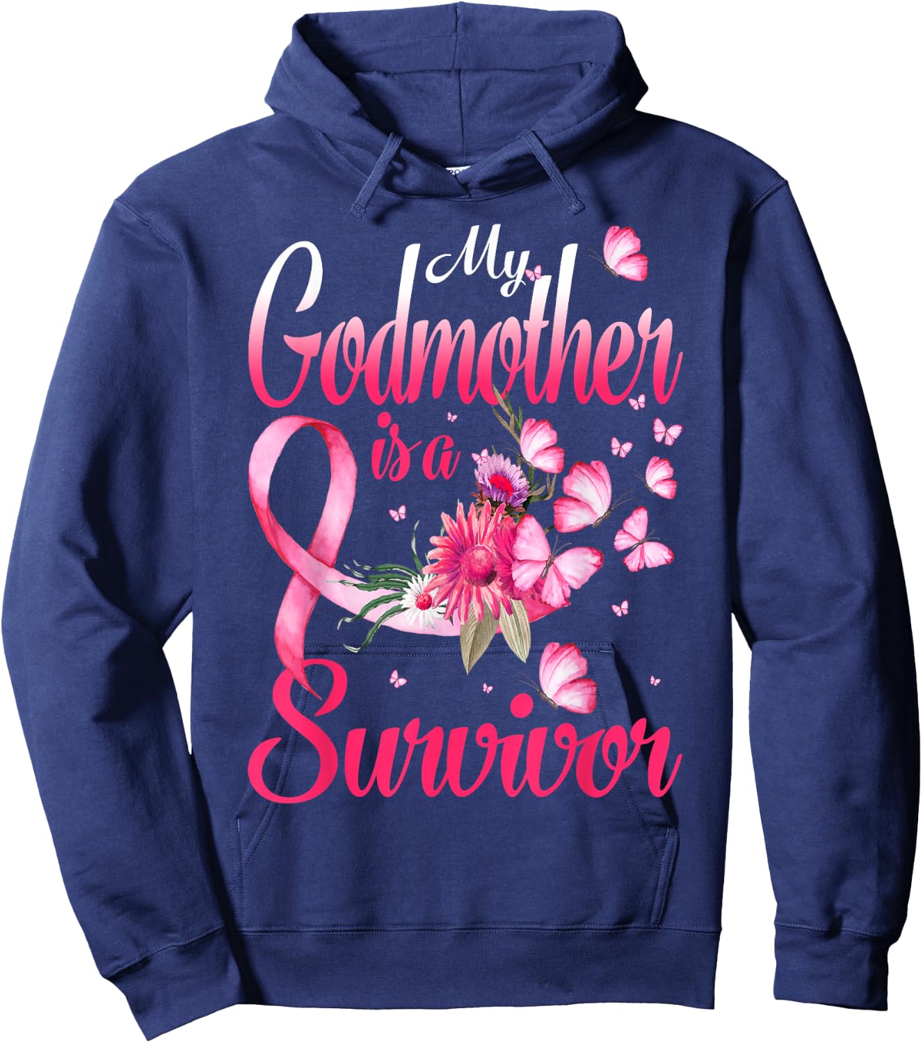 My Godmother Is A Survivor Butterfly Breast Cancer Awareness Hoodie - Hoodie | Navy