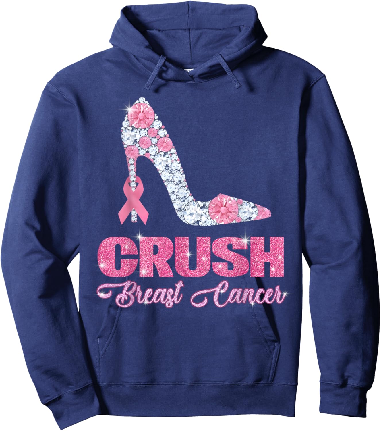 Crush Breast Cancer Bling Pink Ribbon Awareness October Gift Hoodie - Hoodie | Navy