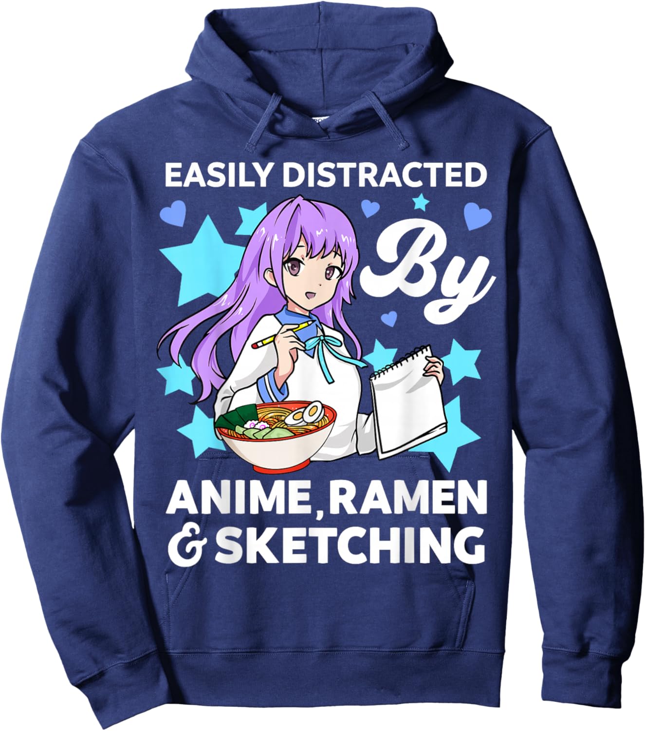 Easily Distracted By Anime Ramen and Sketching Drawing Art Hoodie - Hoodie | Navy