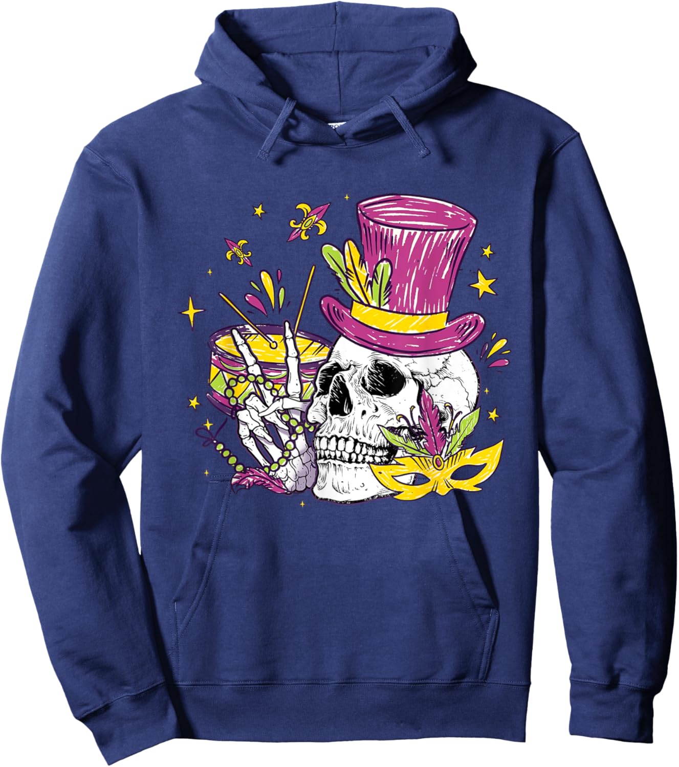 Funny Sugar Skull Mardi Gras Party Apparel Men Women Kids Hoodie - Hoodie | Navy