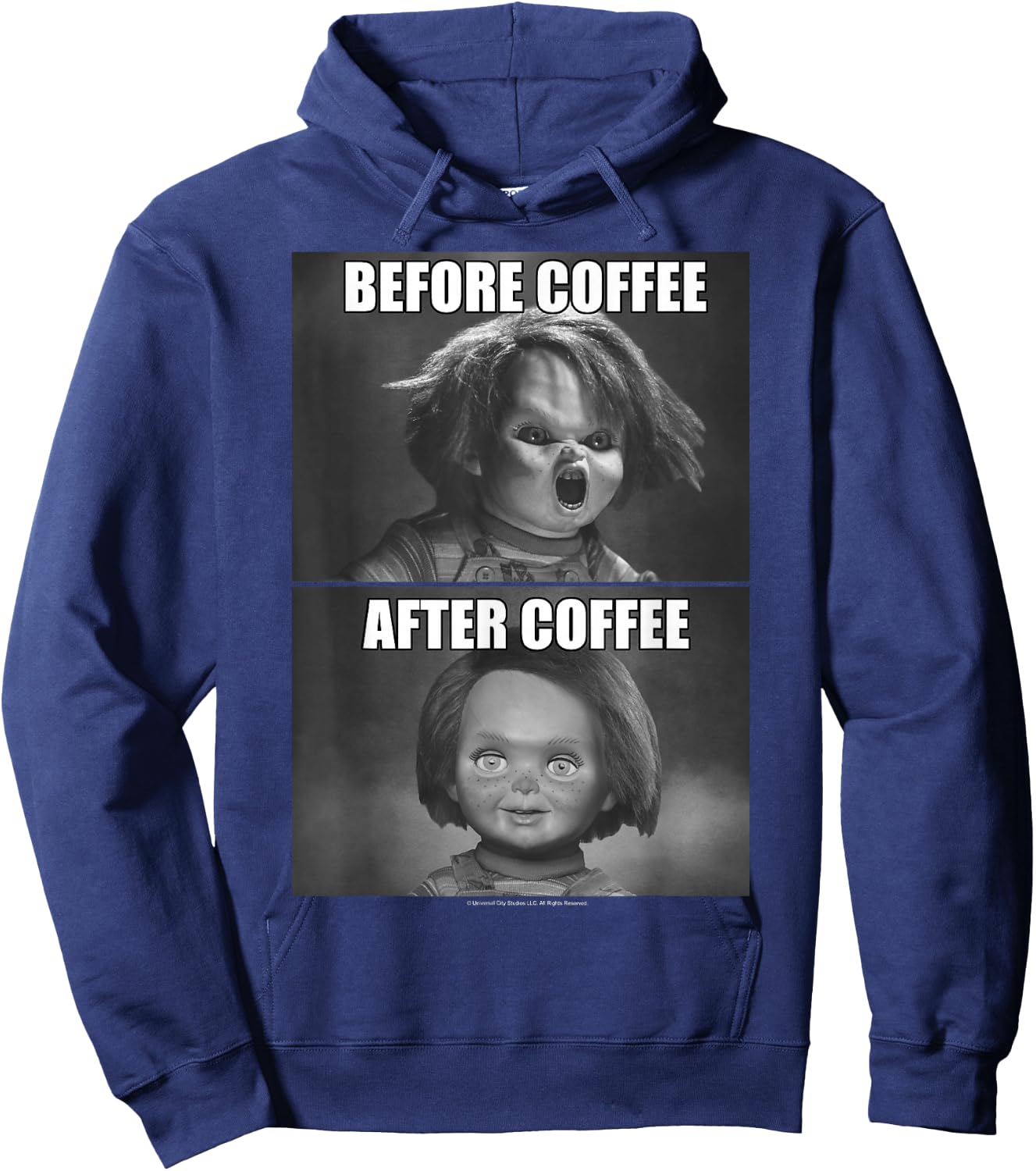 Child's Play Chucky Before Coffee After Coffee Hoodie - Hoodie | Navy
