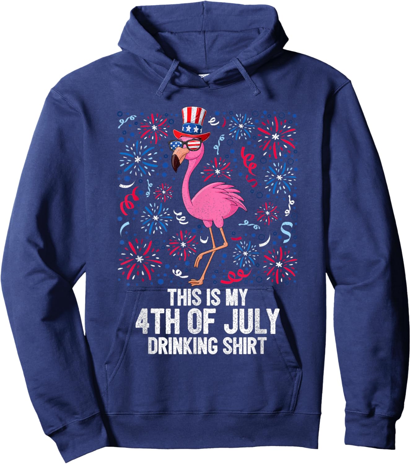 This Is My 4th Of July Drinking Shirt Flamingo American Flag Hoodie - Hoodie | Navy