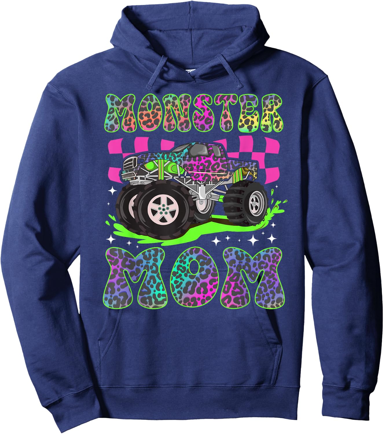 Monster Mom Groovy Monster Truck Mom Monster Truck Mother Hoodie - Hoodie | Navy
