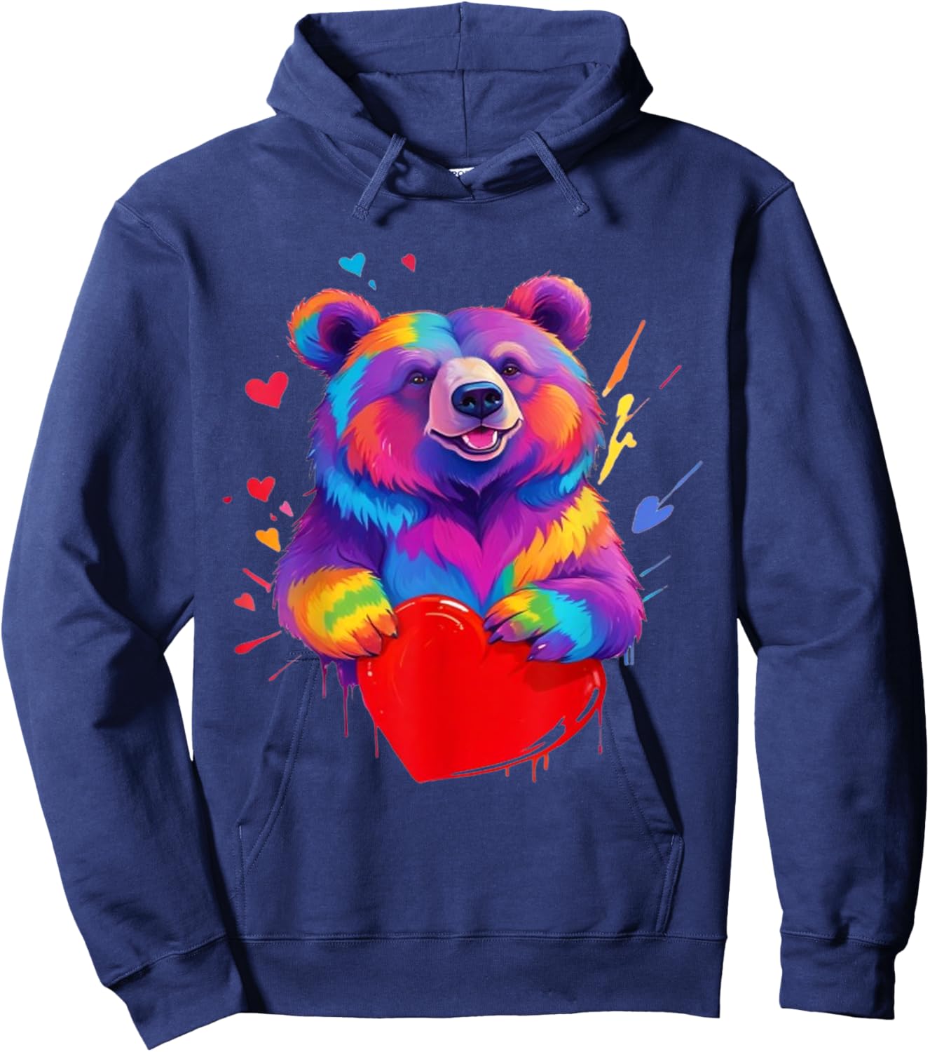 Bear Shirt - Colorful Grizzly Bear Heart Graphic Hoodie - Hoodie | Navy