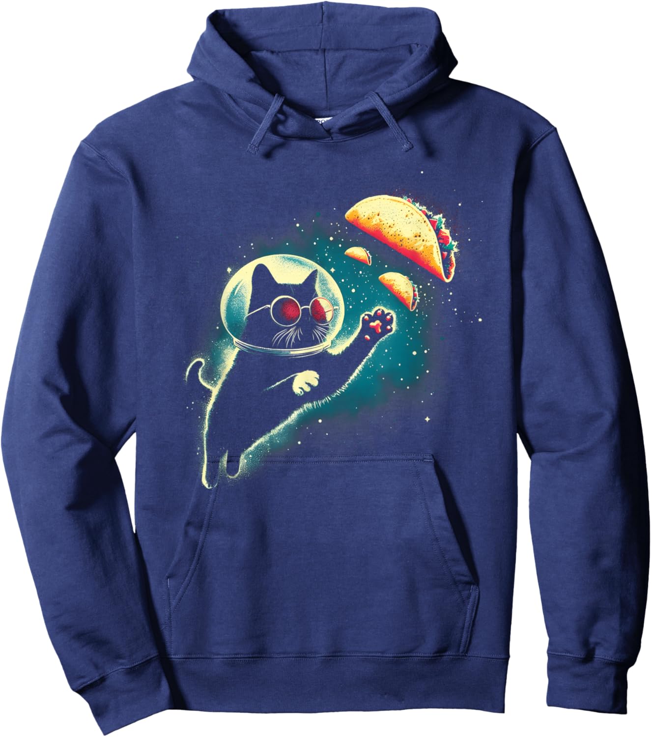 Cat In Space Grabs Tacos - Funny Kitten Space Taco Lover Hoodie - Hoodie | Navy