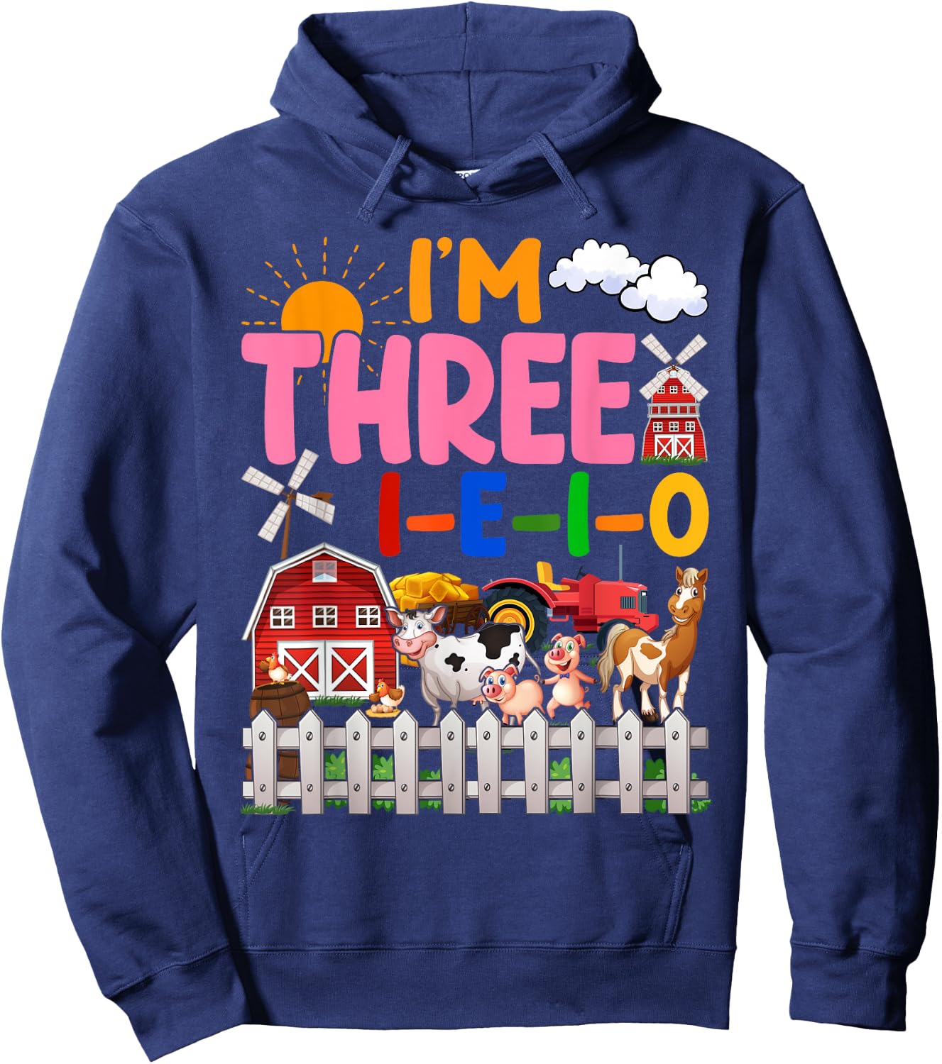 I'm Three-i-e-i-o 3 Years Old 3rd Birthday Girl Farm Hoodie - Hoodie | Navy