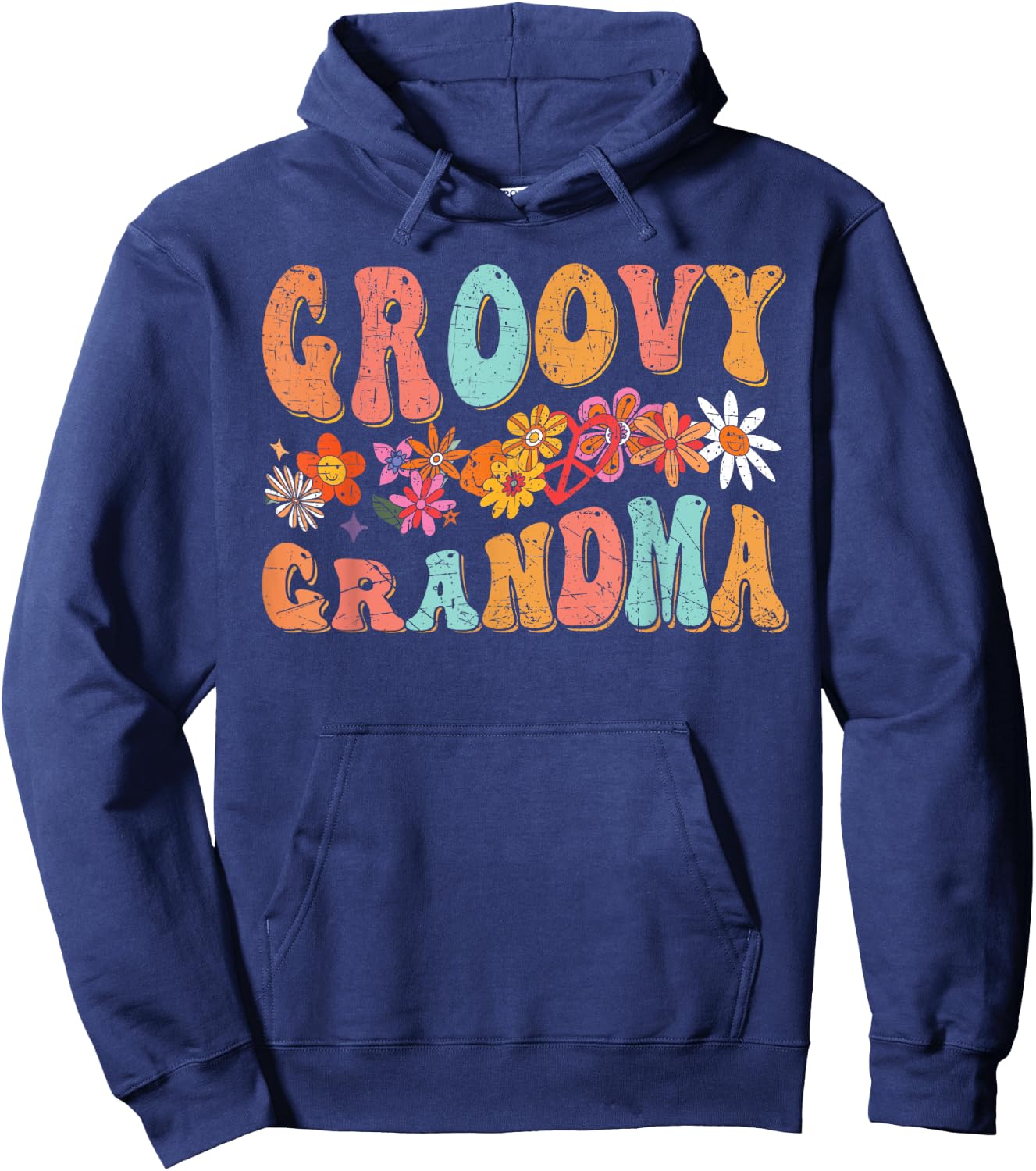 Groovy Grandma Retro Colorful Flowers Design Grandmother Hoodie - Hoodie | Navy