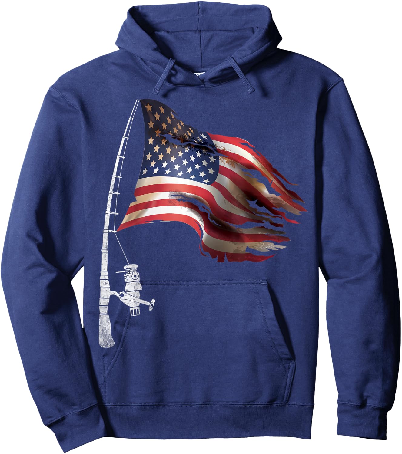 Fishing American Flag Fisherman Patriotic Day 4th of July Hoodie - Hoodie | Navy